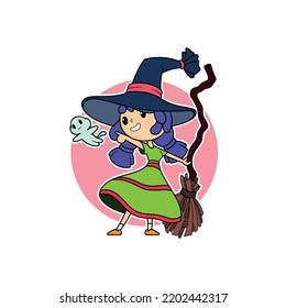 cute witch illustartion - cartoon witch tshirt design