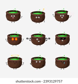 Cute witch kettle character vector illustration
