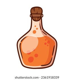 Cute Witch Magic Potion in Orange Color for Happy Halloween Trick or Treat Doodle Cartoon Vector Illustration Isolated on White Background