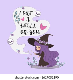 Cute witch making magic spell for attract love from someone