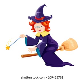 Cute witch on a broomstick