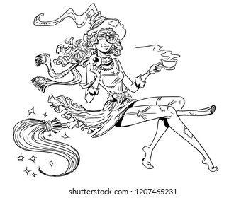 Cute witch on a broomstick