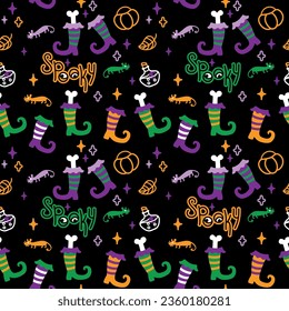 Cute witch on Halloween night. Happy Halloween. Children's print. Seamless pattern.