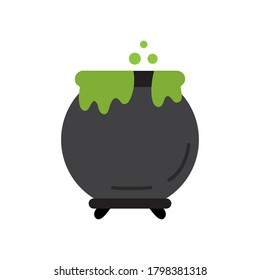 Cute witch pot round vector illustration icon. Scary, spooky halloween circle object. Isolated.