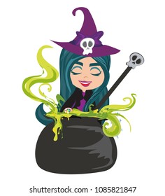 cute witch preparing potion