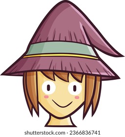 Cute witch with purple hat portrait cartoon vector