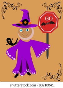 Cute Witch with sign GO.