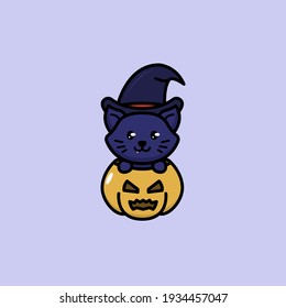 Cute witch sorcerer cat mascot design