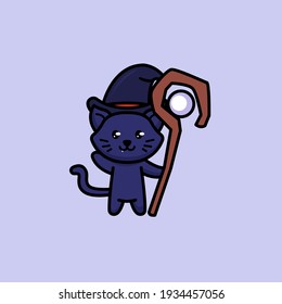 Cute witch sorcerer cat mascot design