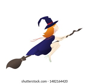 cute witch vampire flying on a broomstick. template for the Halloween. Vector Mystical illustration of a witch vampire girl