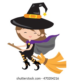 Cute witch vector cartoon illustration
