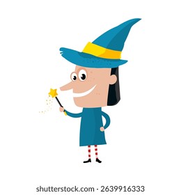 Cute witch with a wand - vector illustration