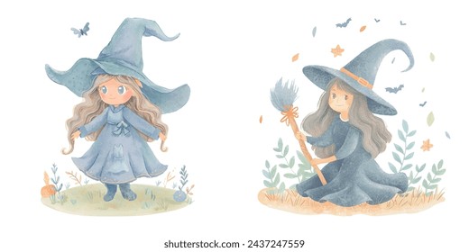 cute witch watercolour vector illustration