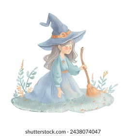 cute witch watercolour vector illustration 