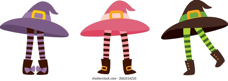 Cute witches hats and legs for spooky Halloween party celebration