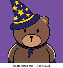 El oso de los mago con sombrero estrella, caricatura, vector e ilustración
