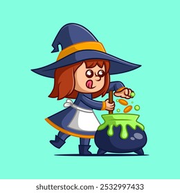 Cute Wizard cartoon illustration. Study icon concept. Flat cartoon style