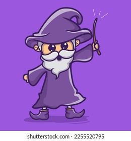 Cute wizard cartoon vector icon illustration