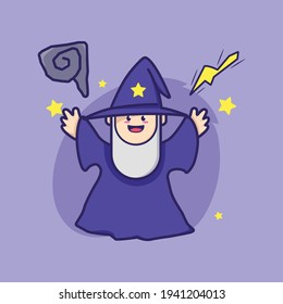 Cute wizard cartoon vector illustration