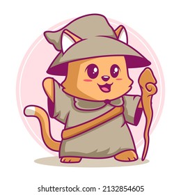 cute wizard cat cartoon illustration