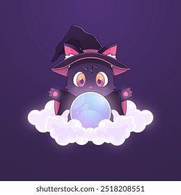 Lindo gato mago con diseño de bola de cristal