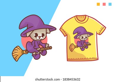 cute wizard cat t-shirt template design