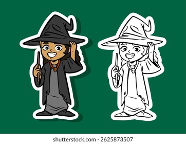 Cute Wizard Child in a Costume with a Magical Wand