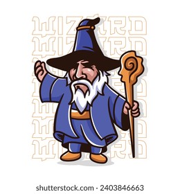 cute wizard mascot logo illustration