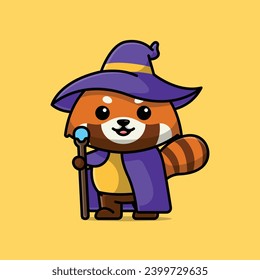 Cute wizard red panda cartoon vector illustration animal proffession concept icon isolated