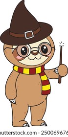 Cute wizard sloth vector illustration