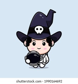 cute wizard wearing astronaut suit fairytale avatar character . cartoon illustration