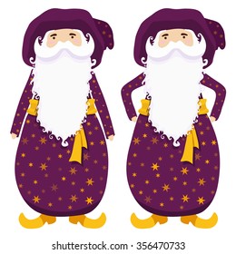 Cute wizards in robe with stars. Vector illustration.