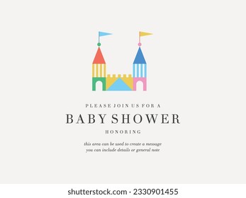 Cute woden kit castle baby shower card design. Vector illustration.