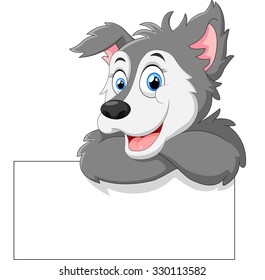 Cute wolf cartoon with blank sign