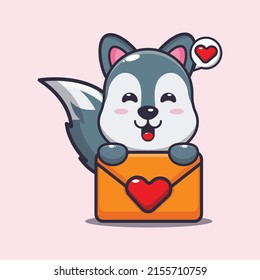 Cute Wolf Cartoon Character With Love Message