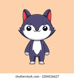 cute wolf cartoon doodle art hand drawn concept vector kawaii icon illustration
