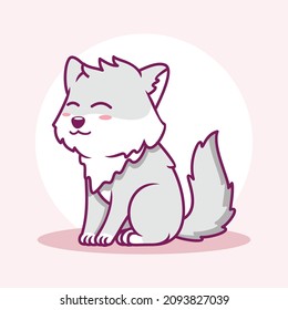 Cute Wolf Cartoon Icon Illustration. Animal Flat Cartoon Style