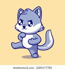 Cute wolf cartoon icon illustration. funny gift cartoon. Business icon concept. Flat cartoon style