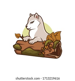 Cute Wolf Cartoon Illustration Logo White