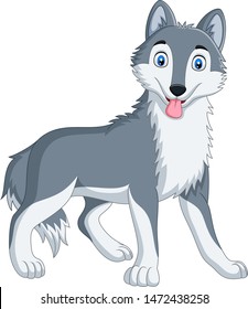 Cute Wolf Cartoon On White Background