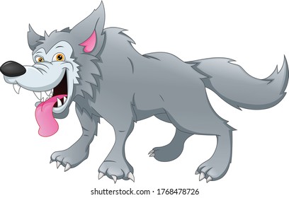 cute wolf cartoon on a white background