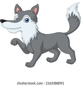 Cute Wolf Cartoon On White Background