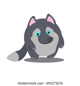 Cute wolf in cartoon style. Funny round snow wolf. Color illustration.