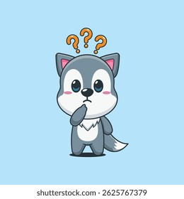 Cute wolf cartoon vector illustration is confused