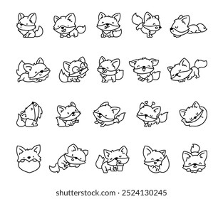 Cute wolf character. Coloring Page. Wild cartoon animal. Vector drawing. Collection of design elements.