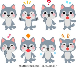 Conjunto de ilustrações de caracteres lobo bonito