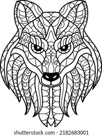 cute wolf coloring book zentangle hand drawn isolated on white background