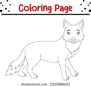 Cute Wolf coloring page. Colorless funny cartoon wolf. Vector illustration. Coloring book for kids.