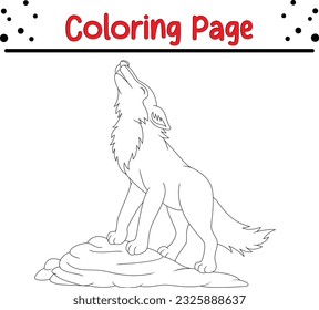 Cute Wolf coloring page. Colorless funny cartoon wolf. Vector illustration. Coloring book for kids.