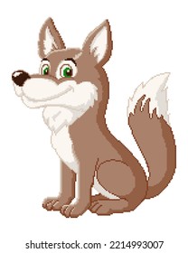 Cute wolf cross stitch vector illustration. Brown dog embroidery